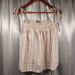 Loft Babydoll Smocked Tie-Straps Tank Top